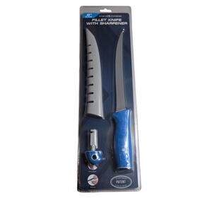 H20 Xpress 8" Stainless Fillet Knife With Sharpner And Sheath - Brand New/Sealed